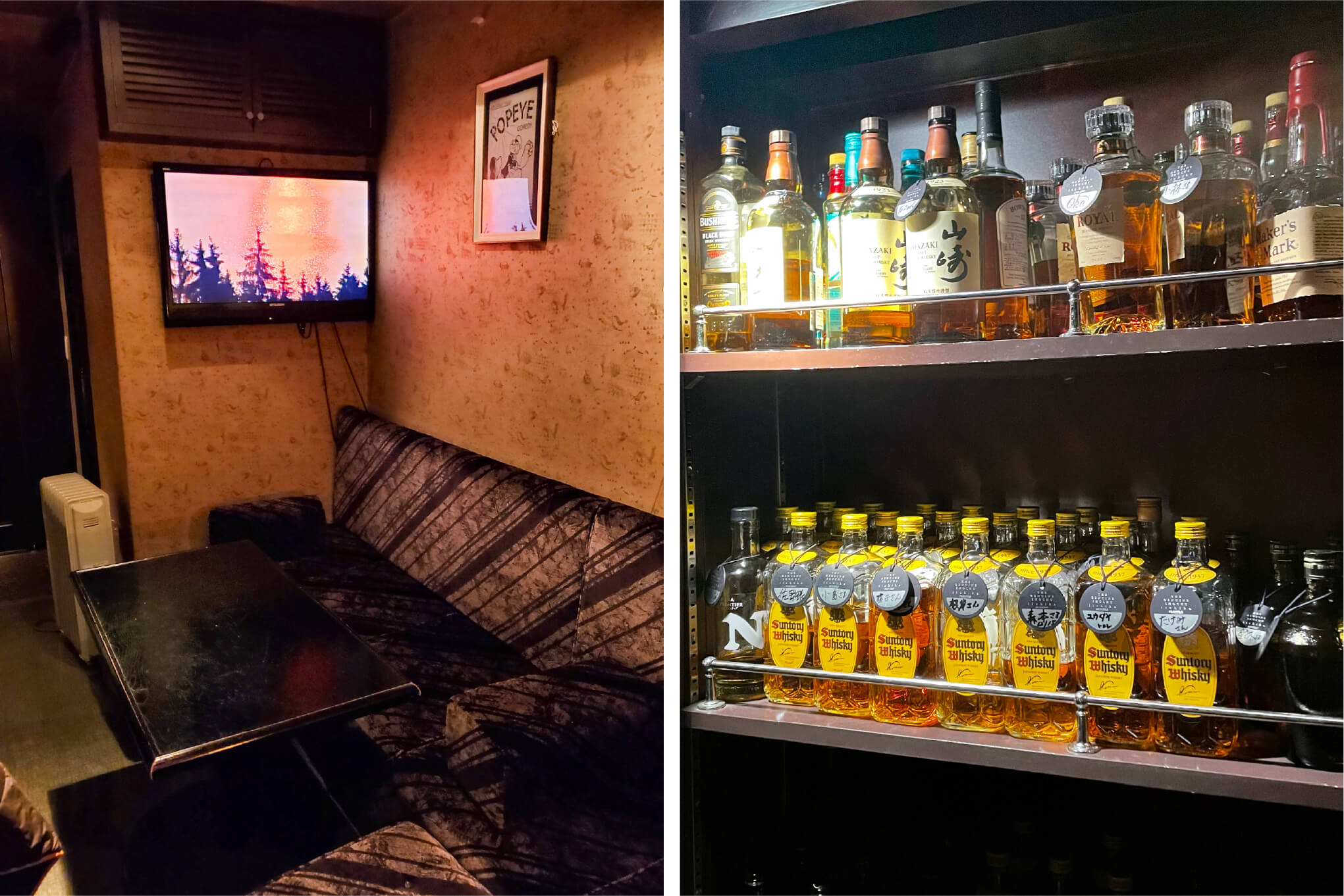 スナックら・らのボックス席とボトルラック