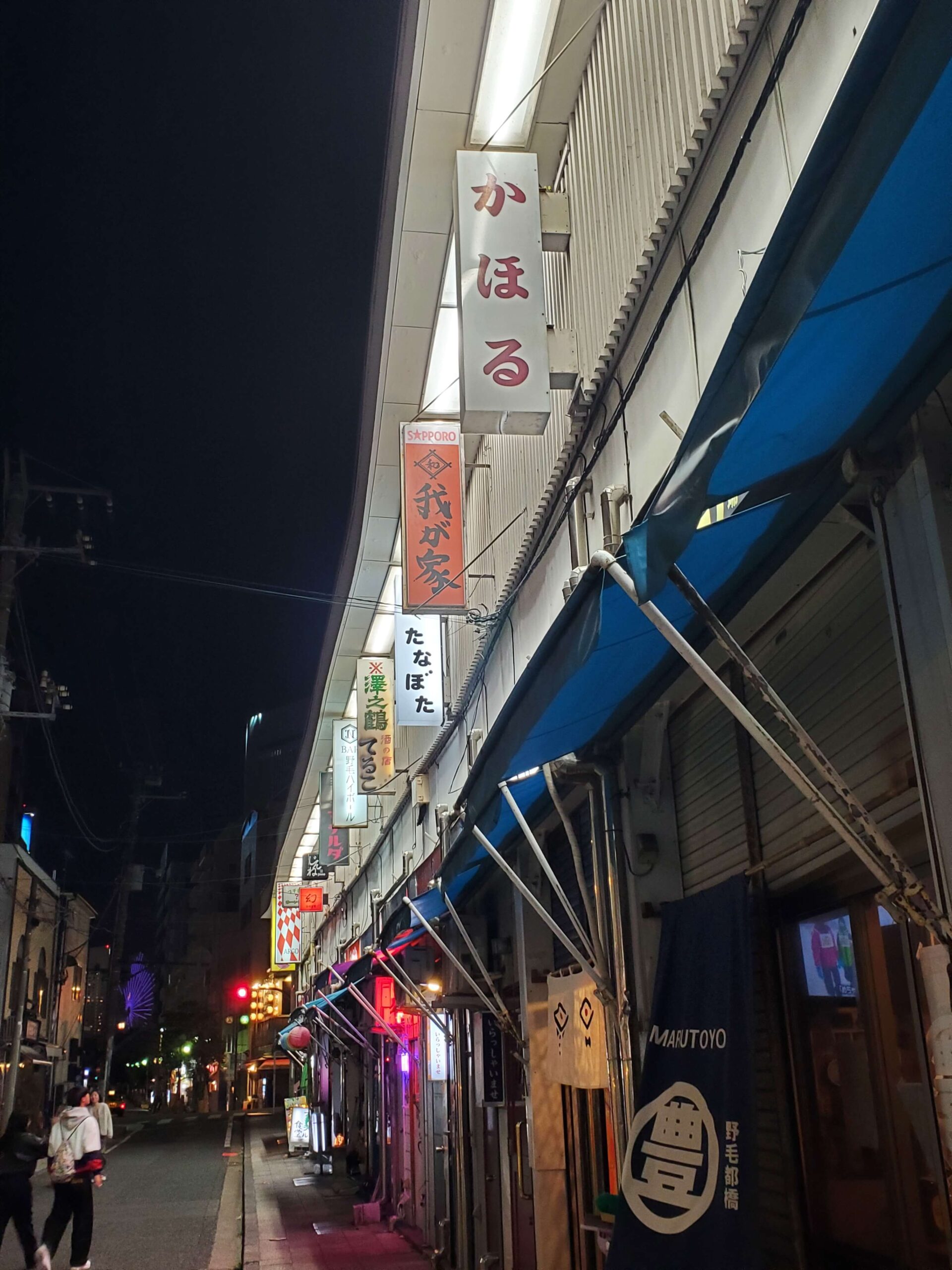 スナックのネオン看板が連なる夜の野毛都橋商店街